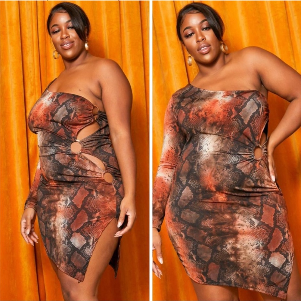 Stylish One-Shoulder Snake Print Dress